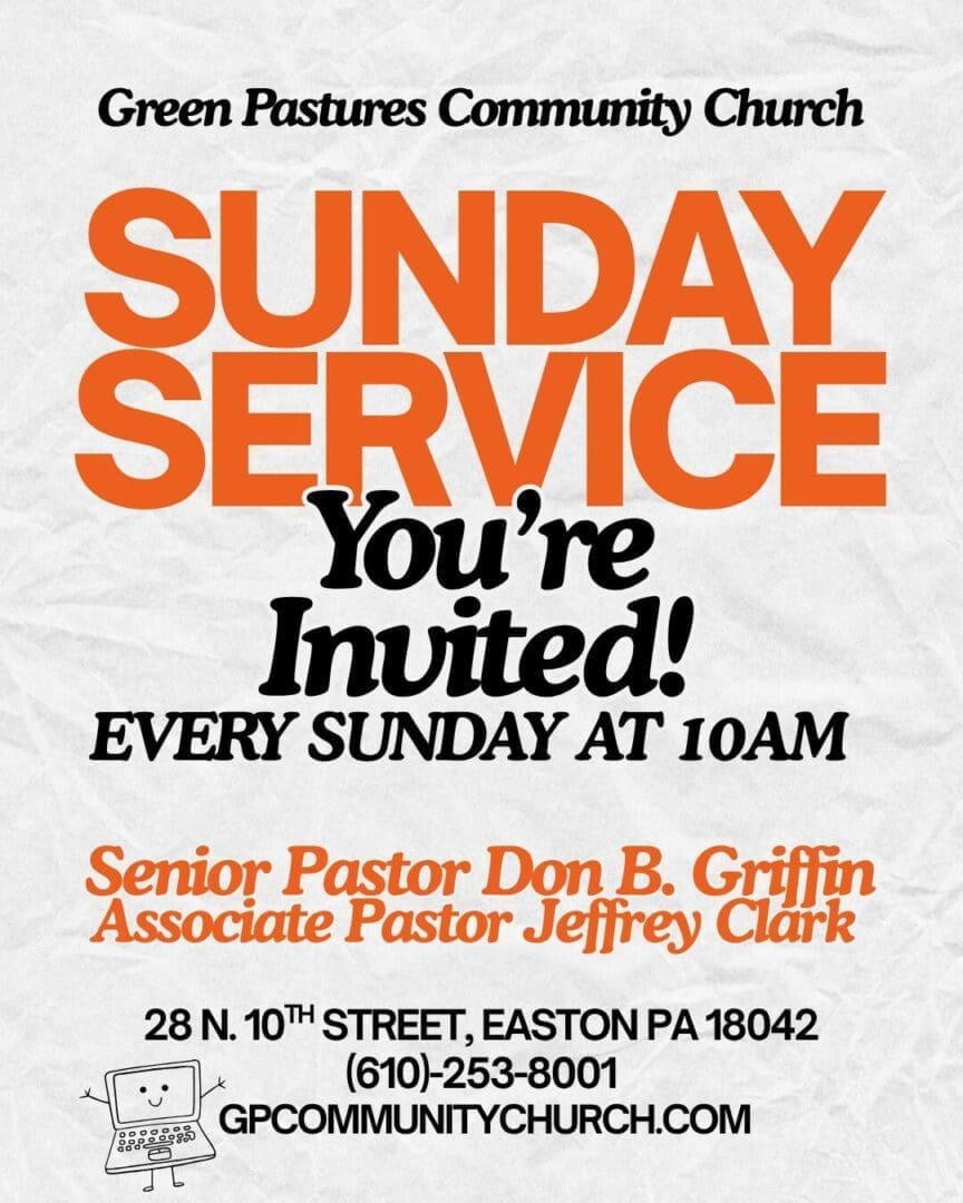 Invitation flyer for a Sunday Service at 10 AM.
